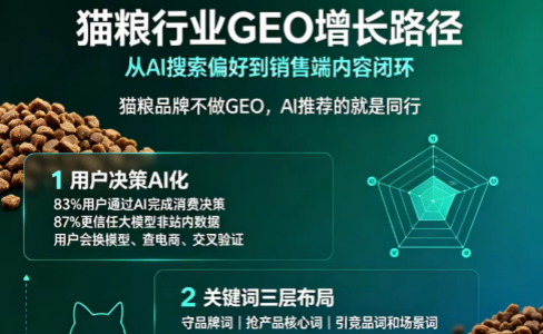 猫粮行业如何做GEO：三文鱼猫粮方案，看懂宠物食品品牌AI搜索增长完整路径